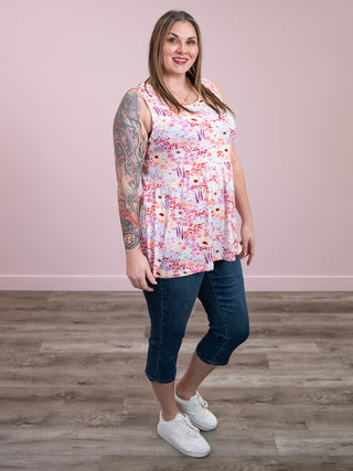 Renee Ruffle Tank Top | Coral Sunset Floral