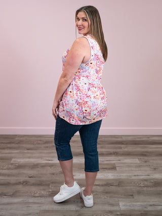 Renee Ruffle Tank Top | Coral Sunset Floral
