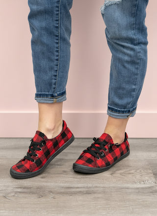 *10AM DEAL* Sutton Sneakers | Red & Black Buffalo Plaid