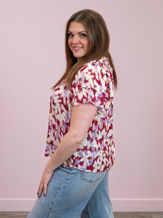 DEX | Rebecca Flutter Sleeve Blouse | Berry Bouquet