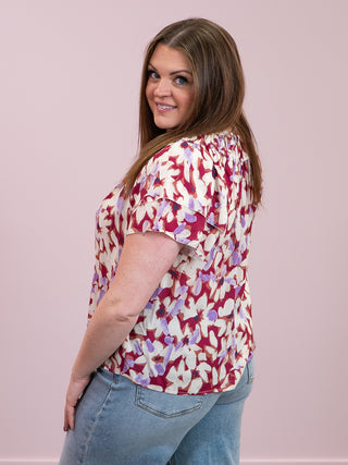 DEX | Rebecca Flutter Sleeve Blouse | Berry Bouquet