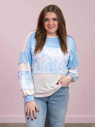Clean Slate French Terry Colorblock Pullover | Cream & Light Blue