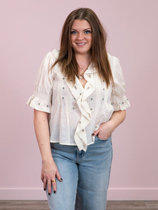 *NEW* DEX | Evandra Embroidered Blouse | White