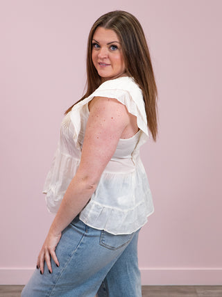 *NEW* DEX | Monique Ruffled Tencel Blouse | White