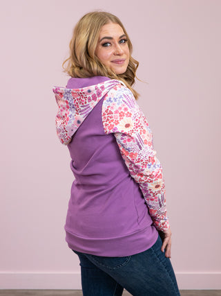 HalfZip Hoodie | Coral Sunset Floral and Mauve