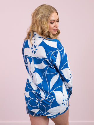 Room 34 | Marcy Button Front Linen Shirt | Azure Floral