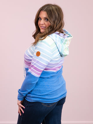 *NEW* Hailey Pullover Hoodie | Rainbow Stripes and Blue