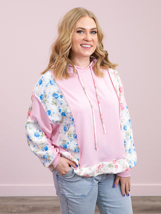 Lively Lola Floral Colorblock Hoodie | Light Pink