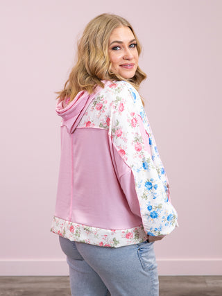 Lively Lola Floral Colorblock Hoodie | Light Pink