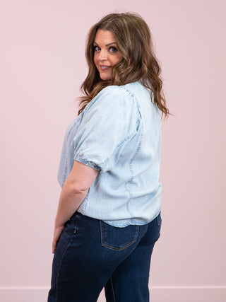 *NEW* DEX | Tamara Button Front Blouse | Bleached Indigo