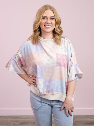 Sunny Sadie Oversized Flutter Sleeve Top | Oatmeal