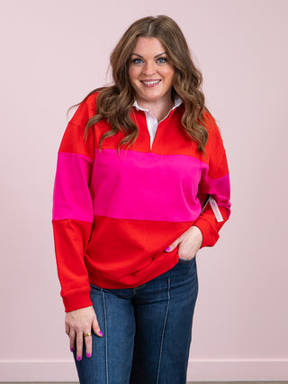 *NEW* RD Style | Esther Heavy Rugby Polo Pullover | Rouge Magenta