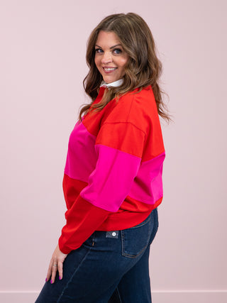 RD Style | Esther Heavy Rugby Polo Pullover | Rouge Magenta