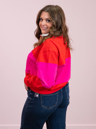 RD Style | Esther Heavy Rugby Polo Pullover | Rouge Magenta