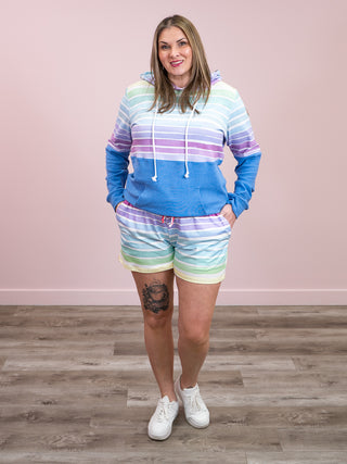 *NEW* Hailey Pullover Hoodie | Rainbow Stripes and Blue