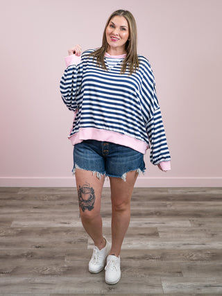 Meant To Be Pullover | Navy & Pink