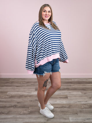 Meant To Be Pullover | Navy & Pink