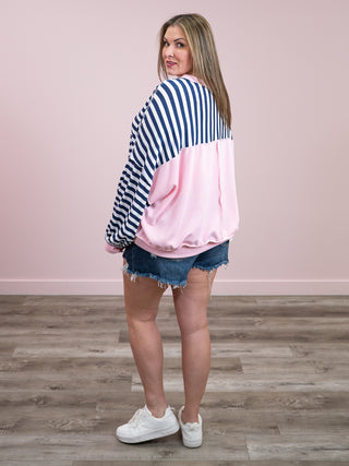 Meant To Be Pullover | Navy & Pink