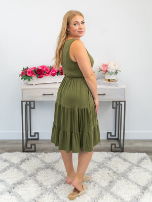 *FINAL SALE* Alena Tiered Dress | SOLID | Army Green