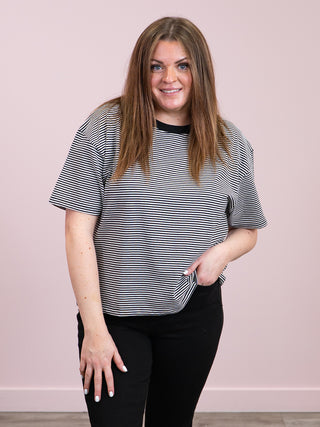 Brunette The Label | Boxy Tee | White w/ Black Stripe