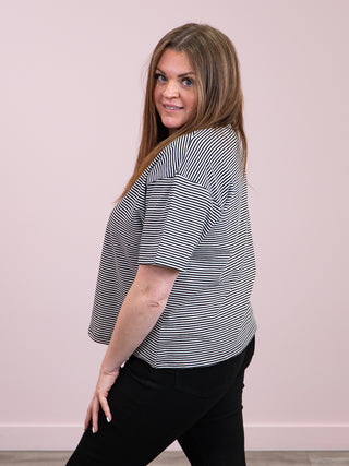 Brunette The Label | Boxy Tee | White w/ Black Stripe