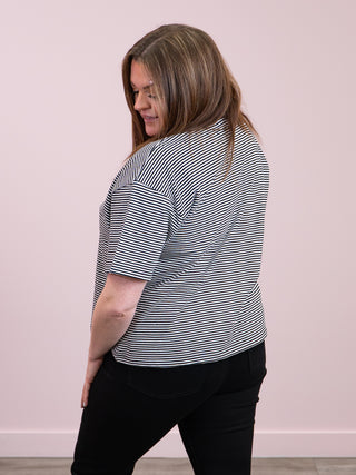 Brunette The Label | Boxy Tee | White w/ Black Stripe