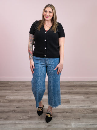 Wendy Waffled Short Sleeve Cardigan | Black