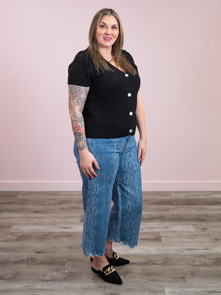 Wendy Waffled Short Sleeve Cardigan | Black