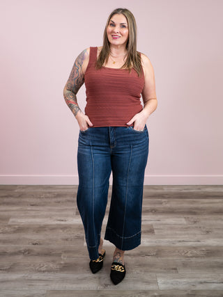DEX | Shawna Square Neck Textured Tank | Burnt Sienna