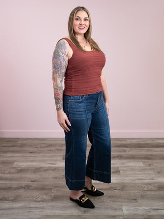 DEX | Shawna Square Neck Textured Tank | Burnt Sienna
