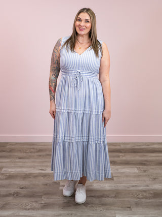 DEX | Brynn Smocked Waist Dress | Chambray Stripe