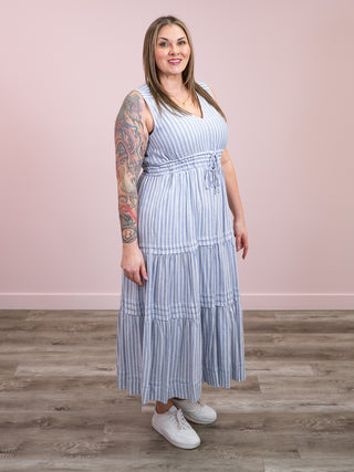 DEX | Brynn Smocked Waist Dress | Chambray Stripe