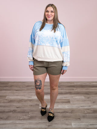 Clean Slate French Terry Colorblock Pullover | Cream & Light Blue