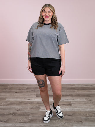 Brunette The Label | Boxy Tee | White w/ Black Stripe