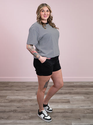 Brunette The Label | Boxy Tee | White w/ Black Stripe