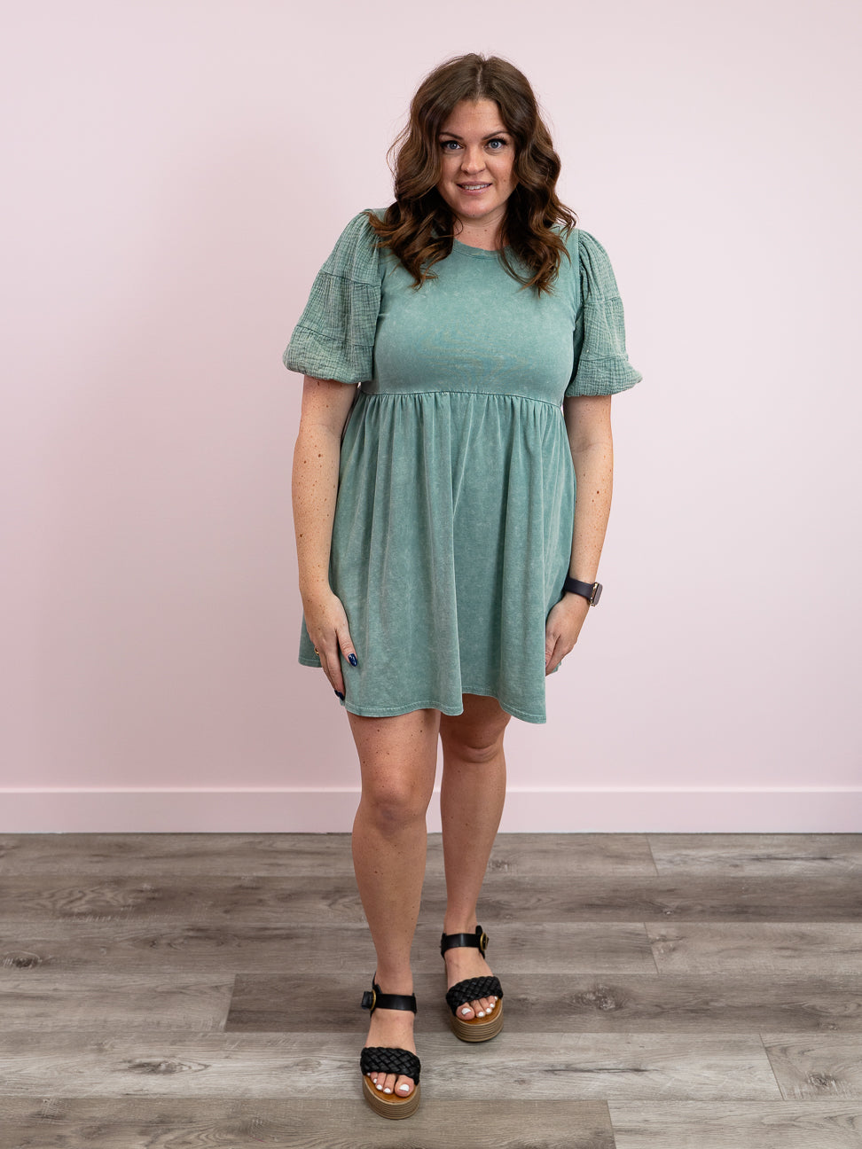 Pamela Puff Sleeve Mini Dress | Sage