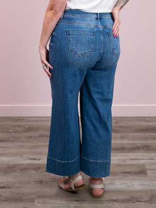 Risen | Tummy Control Mid Rise Crop Wide Jeans | Medium Wash | Aries