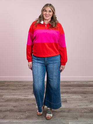 RD Style | Esther Heavy Rugby Polo Pullover | Rouge Magenta