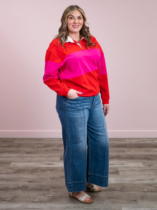 RD Style | Esther Heavy Rugby Polo Pullover | Rouge Magenta