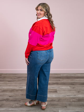 RD Style | Esther Heavy Rugby Polo Pullover | Rouge Magenta