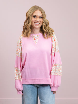 *NEW* Peaceful Pippy Thermal Floral Loose Fit Pullover | Light Pink