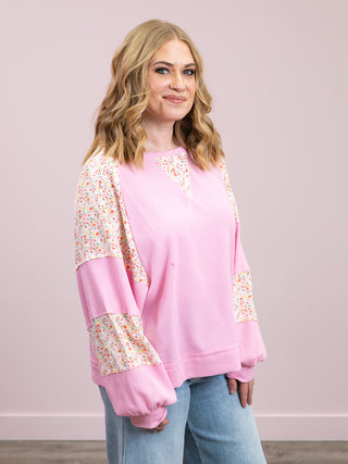 *NEW* Peaceful Pippy Thermal Floral Loose Fit Pullover | Light Pink
