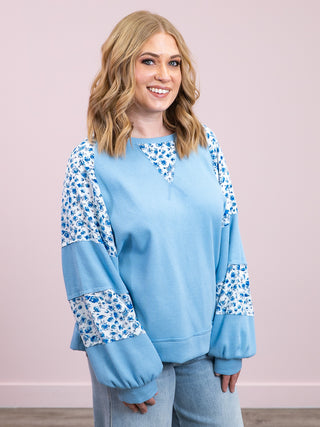 *NEW* Peaceful Pippy Thermal Floral Loose Fit Pullover | Light Blue