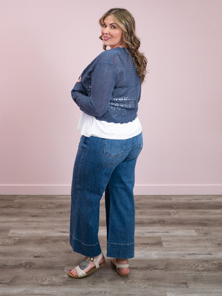 Room 34 | Ingrid Tie Front Crochet Cardigan | Indigo