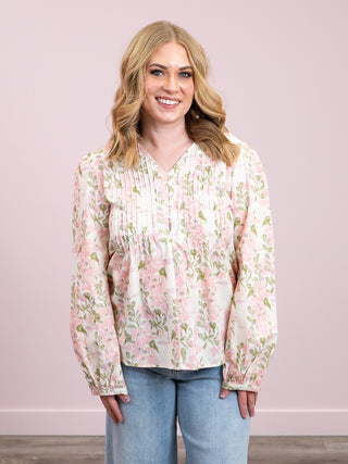 *NEW* Rosy Button Floral Blouse | Blush