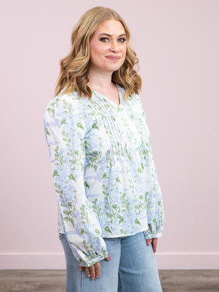 *NEW* Rosy Button Floral Blouse | Light Blue