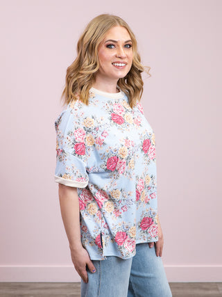 *NEW* Rosy Riot Oversized Floral Knit Top | Light Blue