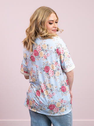 *NEW* Rosy Riot Oversized Floral Knit Top | Light Blue