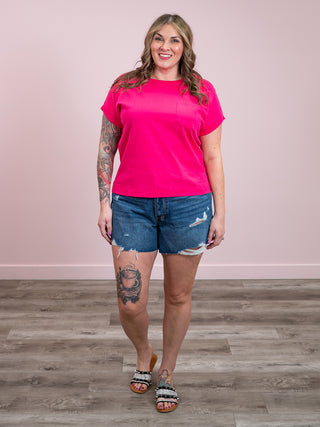 Elly Short Sleeve Cuffed Tee | Hot Pink