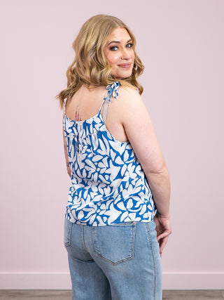*NEW* DEX | Nakita Tie Shoulder Tank | Blue Wash White Flower